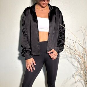 HYFVE Black Satin Collared Blouse